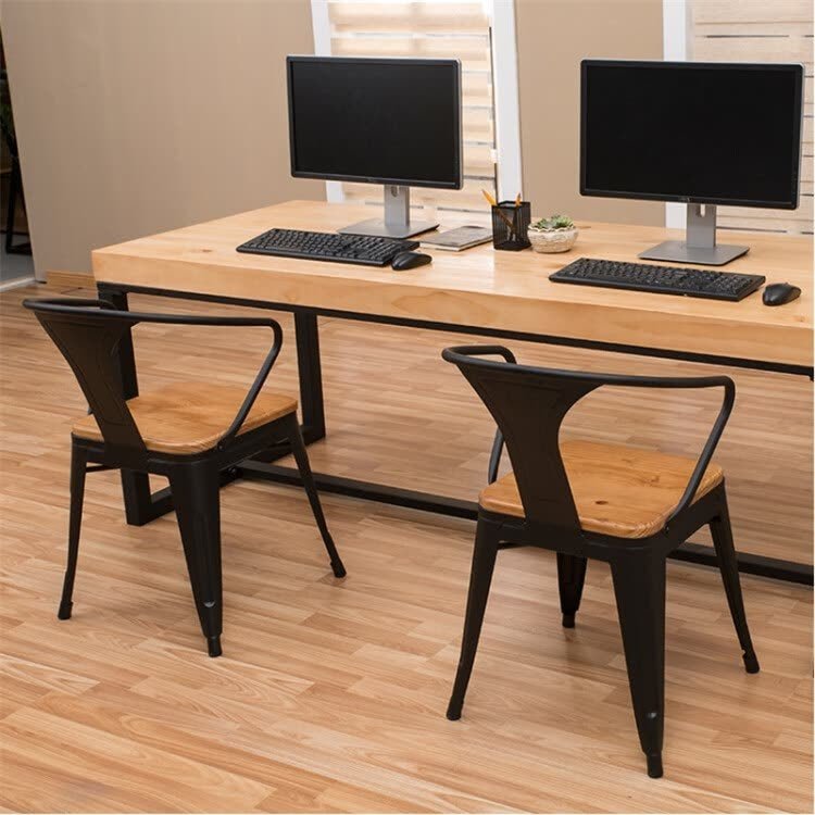 Industrial Wind Wrought Iron Solid Wood Office Lounge Chair