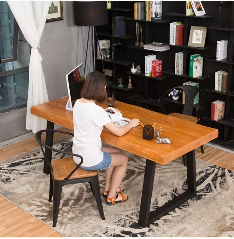 Industrial Wind Wrought Iron Solid Wood Office Lounge Chair