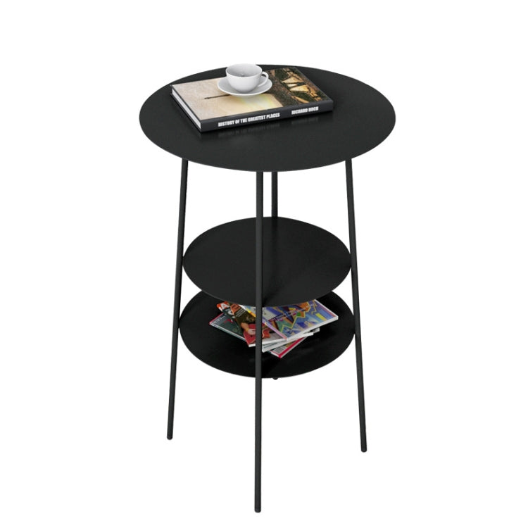Living Room Small Apartment Simple and Modern Iron Art Small Round Table Coffee Table, Color:Black