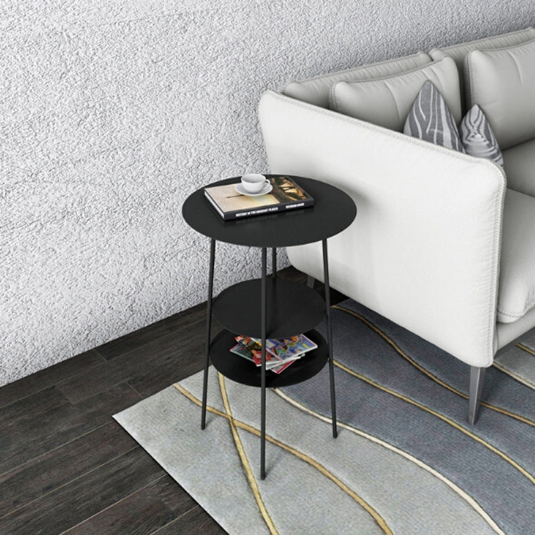 Living Room Small Apartment Simple and Modern Iron Art Small Round Table Coffee Table, Color:Black