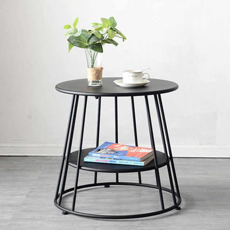 Simple Iron Art Bedroom Round Coffee Table, Color:Double black 55x55x52cm
