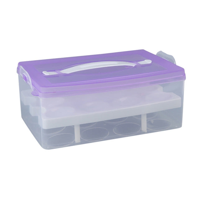 24 Grid Bilayer Organizer Refrigerator Egg Storing Portable Storage Box Container