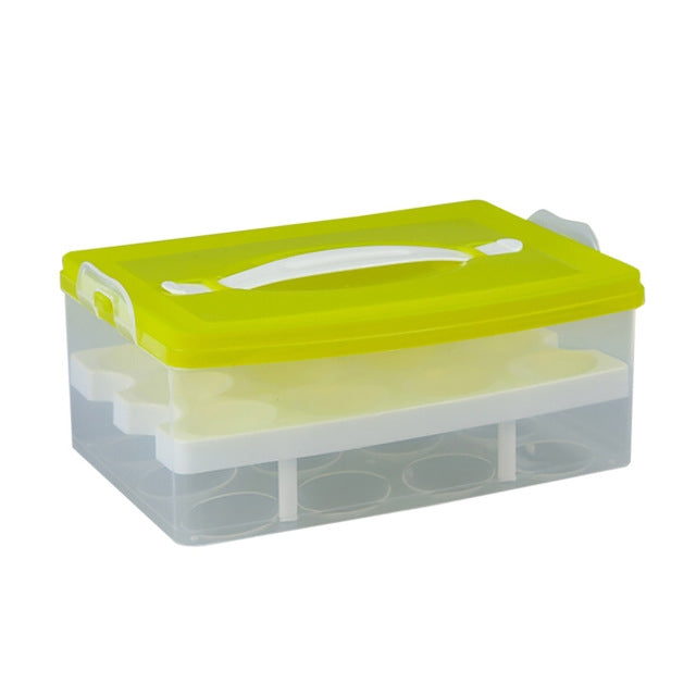 24 Grid Bilayer Organizer Refrigerator Egg Storing Portable Storage Box Container