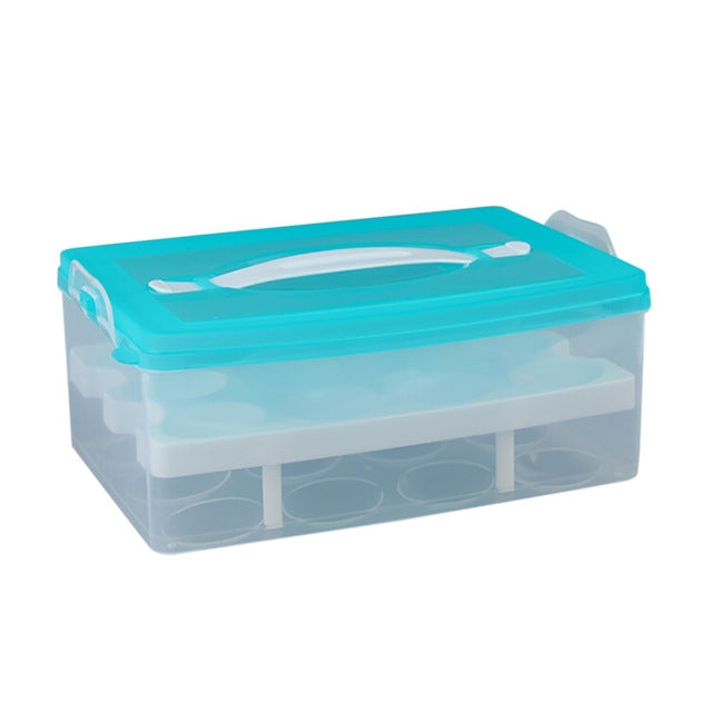 24 Grid Bilayer Organizer Refrigerator Egg Storing Portable Storage Box Container