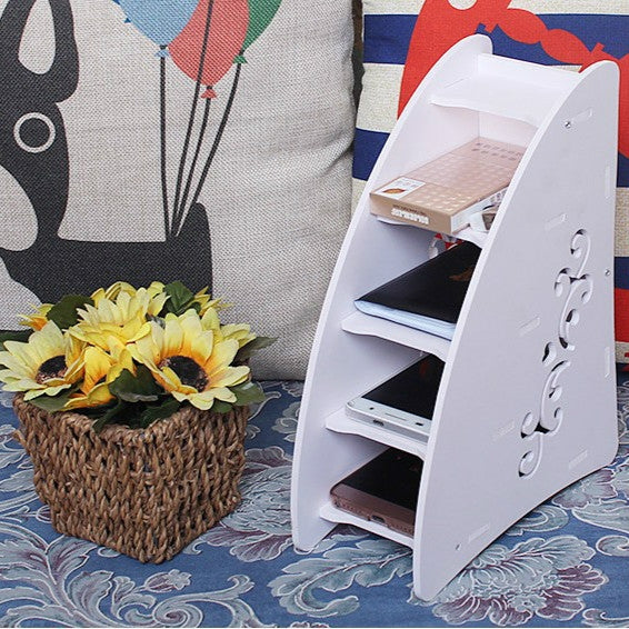 Creative Hotel Remote Control Multi-function Desktop Plastic Storage Box, Colour: flower vine B model (remote control storage box)( white 19*17*9)