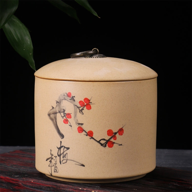 Portable Retro Hand Painted Emboss Mini Ceramics Stoneware Tea Sealed Can