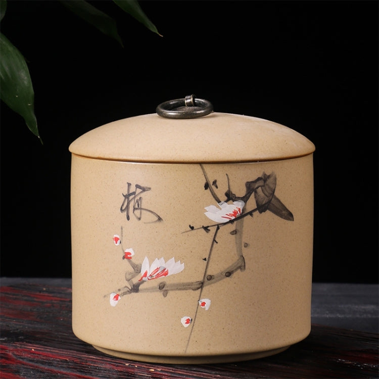 Portable Retro Hand Painted Emboss Mini Ceramics Stoneware Tea Sealed Can