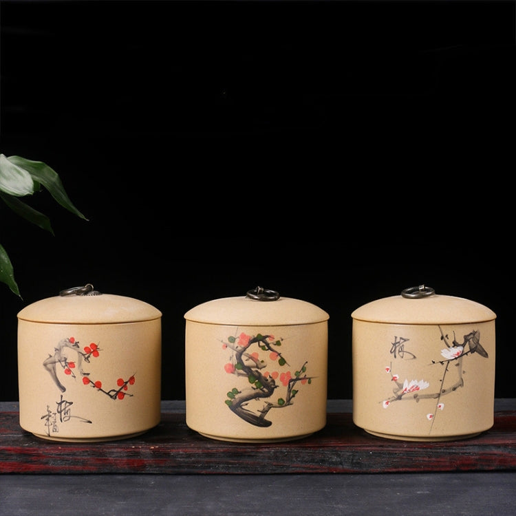 Portable Retro Hand Painted Emboss Mini Ceramics Stoneware Tea Sealed Can