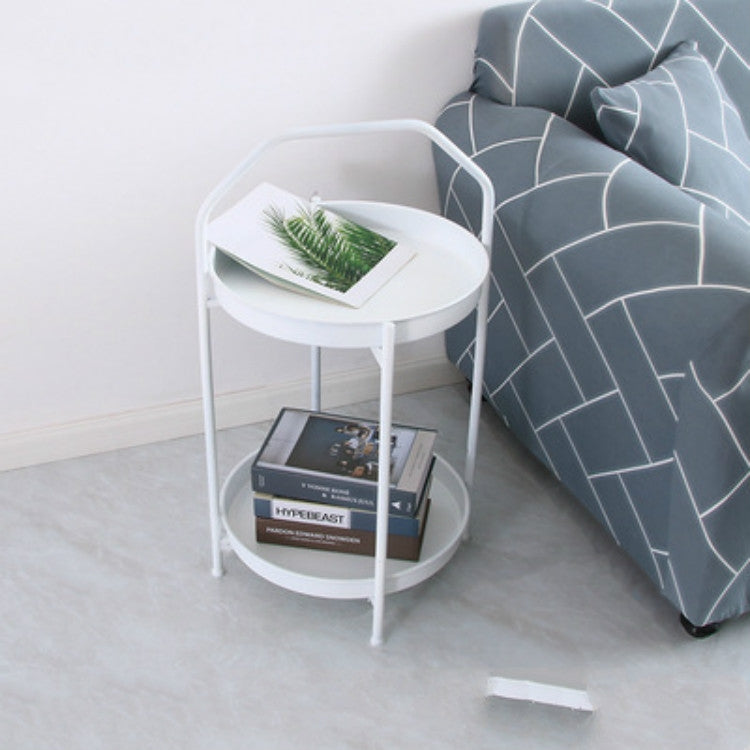 Simple Small Apartment Living Room Portable Mobile Double Layer Mini Coffee Table(White)