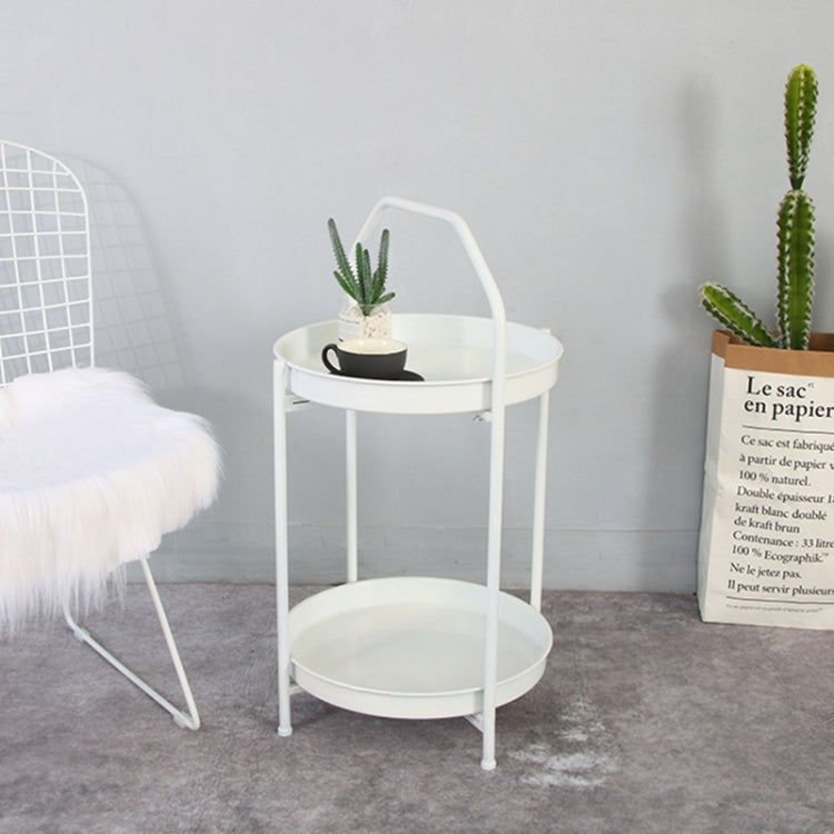 Simple Small Apartment Living Room Portable Mobile Double Layer Mini Coffee Table(White)