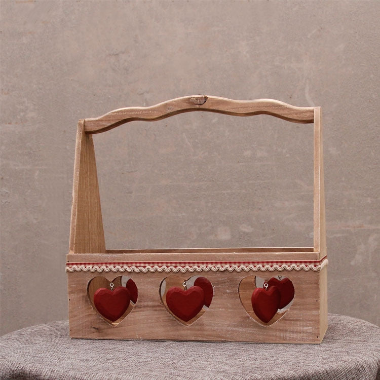 Beautiful Garden Wooden Shopping Basket Heart Decoration