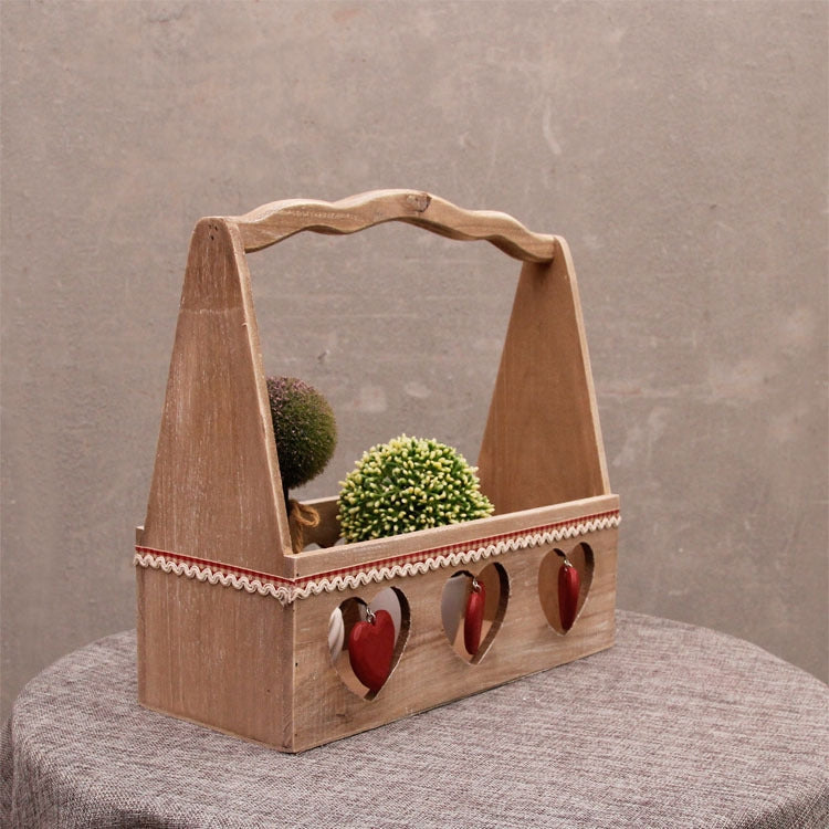 Beautiful Garden Wooden Shopping Basket Heart Decoration