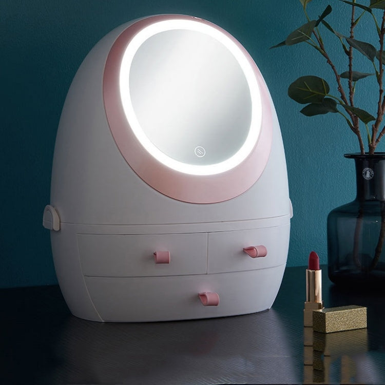 Desktop Dustproof Portable Cosmetic Storage Box With Mirror, Colour: White Mirror With Light