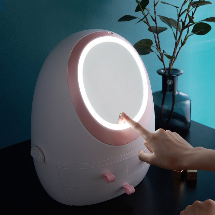 Desktop Dustproof Portable Cosmetic Storage Box With Mirror, Colour: White Mirror With Light