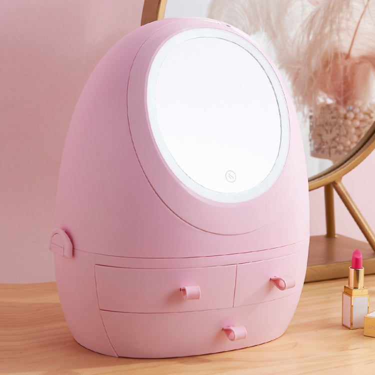 Desktop Dustproof Portable Cosmetic Storage Box With Mirror, Colour: Pink Mirror With Light