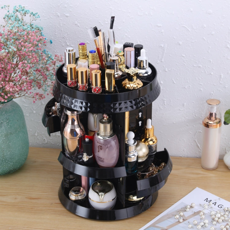360 Degree Rotating Makeup Storage Box Diamond Shape Drawer Multilayer Dresser Desktop Shelf without Drawer(Black)