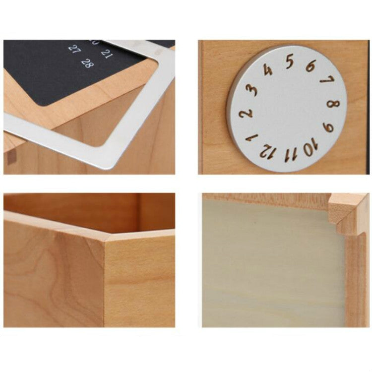 Wooden Perpetual Calendar Pen Box Creative Multifunctional Office Desktop Storage Supplies Pen Holder Walnut