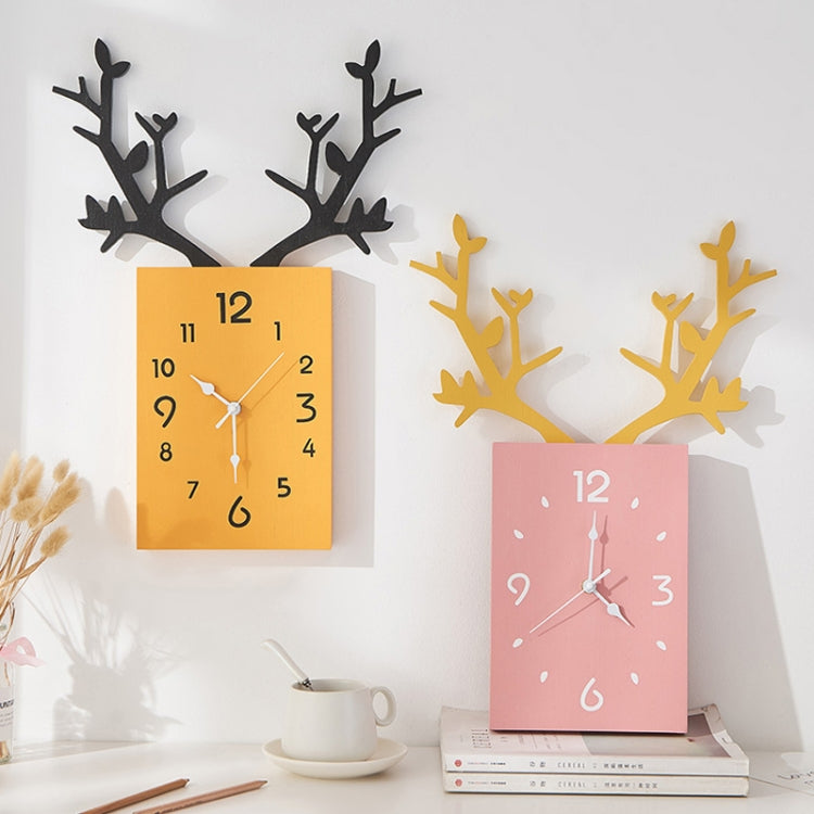 Wooden Antler Wall Clock Home Decor Living Room Bedroom Office Wall Clock