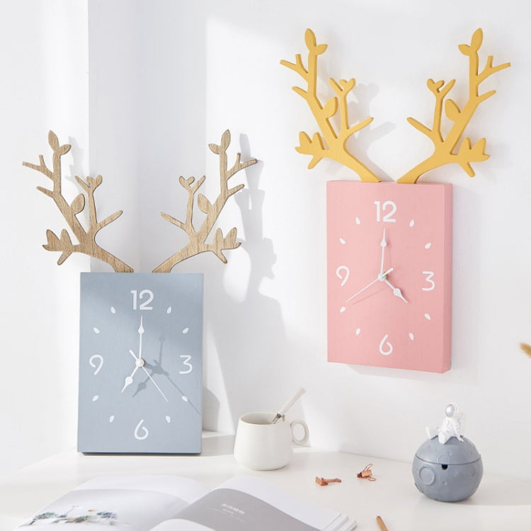 Wooden Antler Wall Clock Home Decor Living Room Bedroom Office Wall Clock
