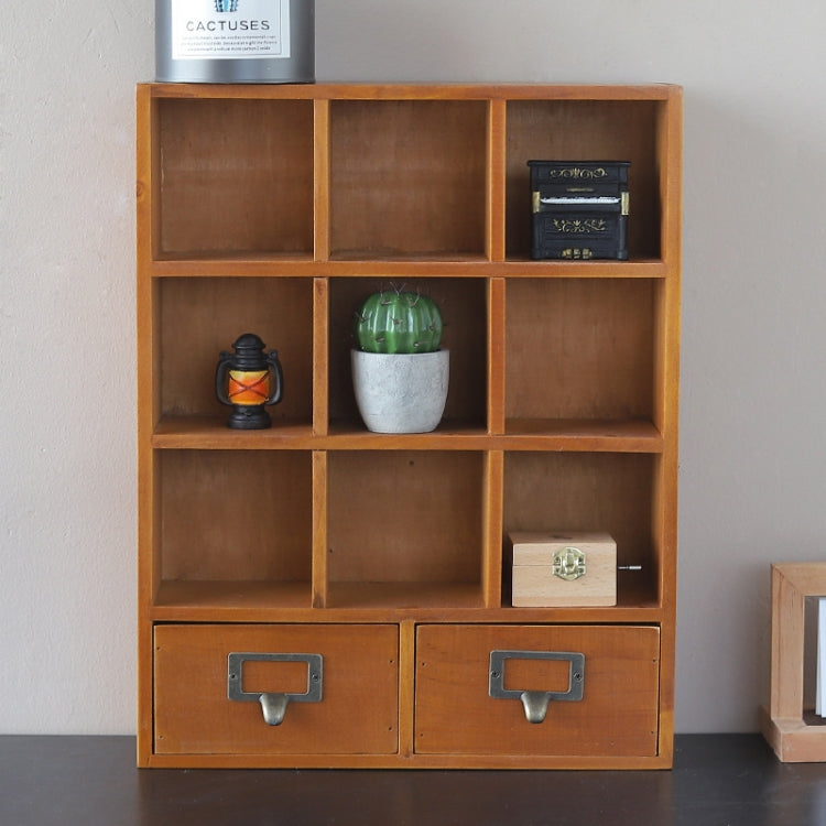 Nine Grids and Two Pumping Solid Wood Drawer Wooden Storage Cabinet, Size: 42.5x33.3x10cm