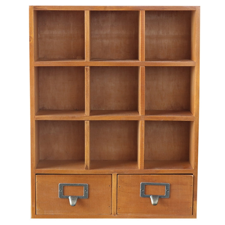 Nine Grids and Two Pumping Solid Wood Drawer Wooden Storage Cabinet, Size: 42.5x33.3x10cm