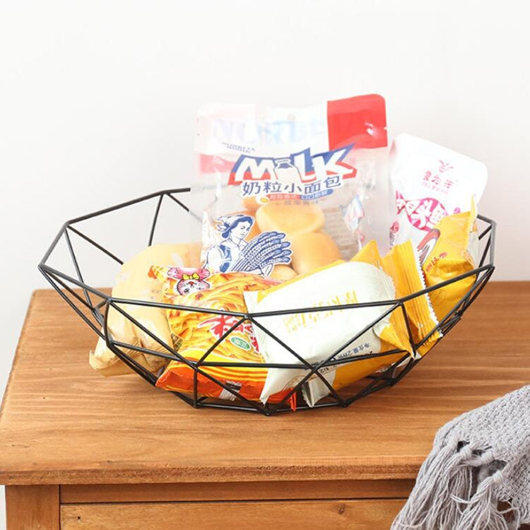 Nordic Wrought Iron Fruit Storage Basket Creative Home Living Room Desktop Fruit Tray, Color:Black Line Style