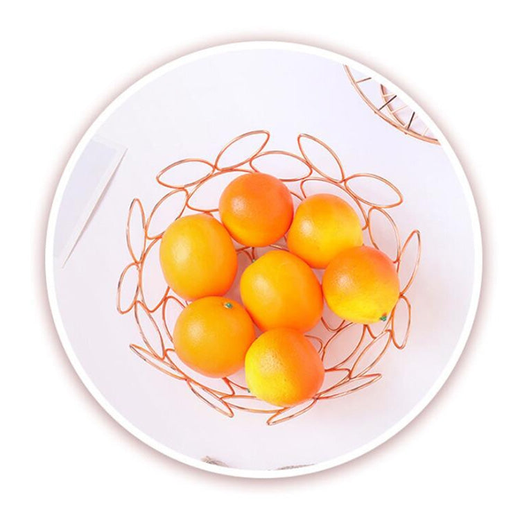Nordic Wrought Iron Fruit Storage Basket Creative Home Living Room Desktop Fruit Tray, Color:Rose Gold Hole Style