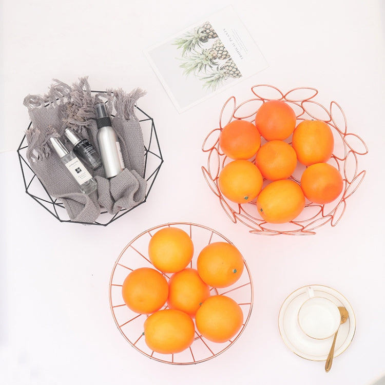 Nordic Wrought Iron Fruit Storage Basket Creative Home Living Room Desktop Fruit Tray, Color:Rose Gold Hole Style