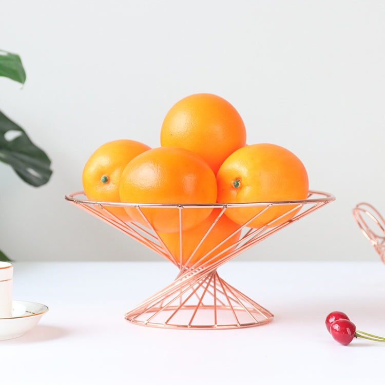 Nordic Wrought Iron Fruit Storage Basket Creative Home Living Room Desktop Fruit Tray, Color:Rose Gold Wine Glass Style