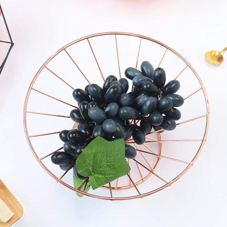 Nordic Wrought Iron Fruit Storage Basket Creative Home Living Room Desktop Fruit Tray, Color:Rose Gold Wine Glass Style