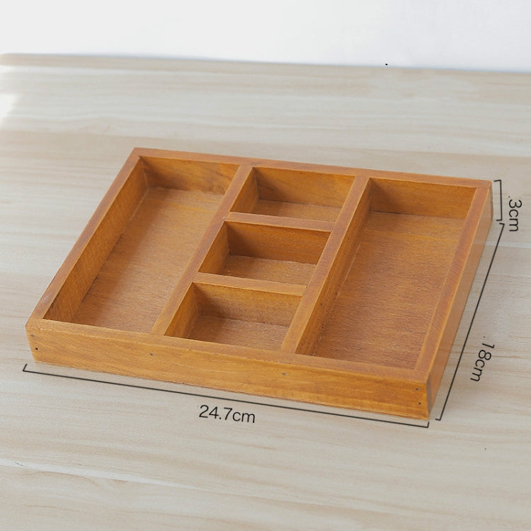 Five Grid Retro Wooden Multi-Meat Separate Desktop Sundries Storage Box