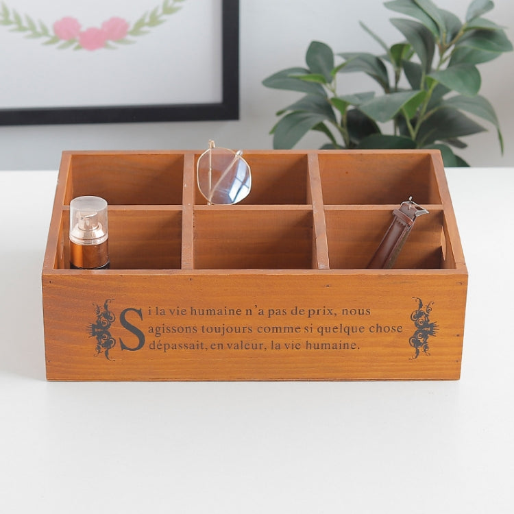 Vintage Desktop Wooden Storage Box Six Grid Succulent Planting Storage Wooden Box(Retro Color)