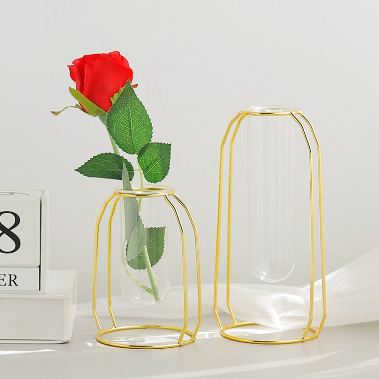 Home Desktop Decoration Gold Wrought Iron Hydroponic Container Glass Bottle, Specification: Short
