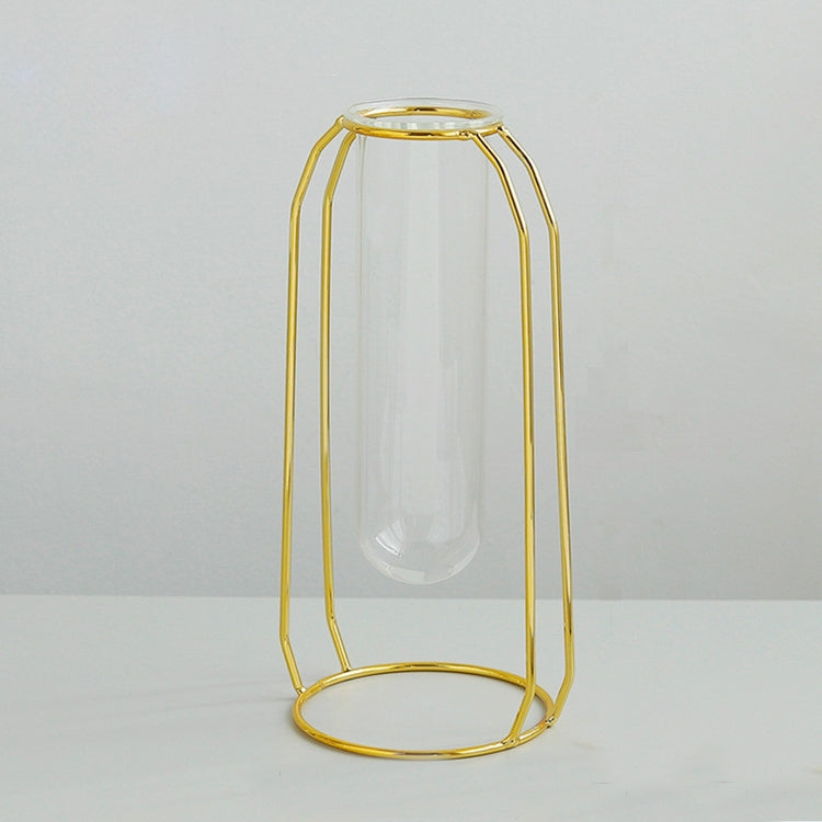 Home Desktop Decoration Gold Wrought Iron Hydroponic Container Glass Bottle, Specification: High