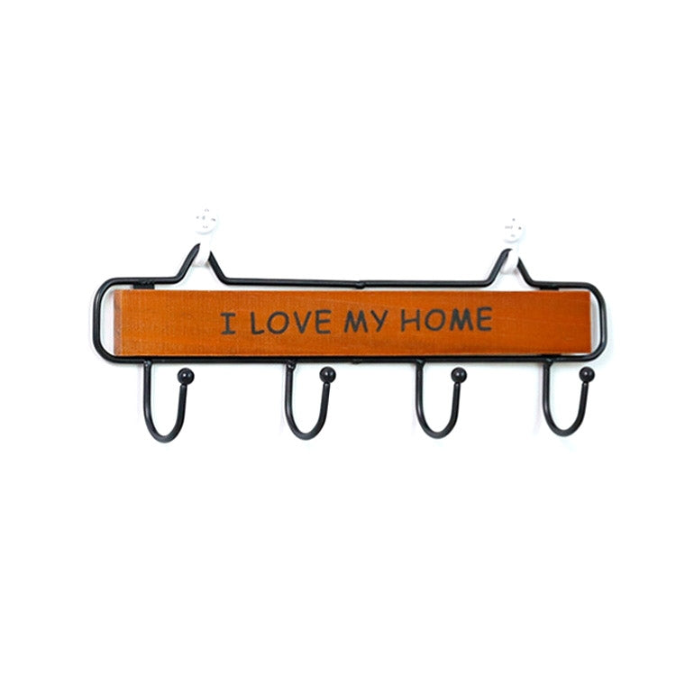 Creative Solid Wood Wrought Iron Hook Pastoral Vintage Door Coat Key Small Hanging Rack, Colour: Four Hook Retro Color