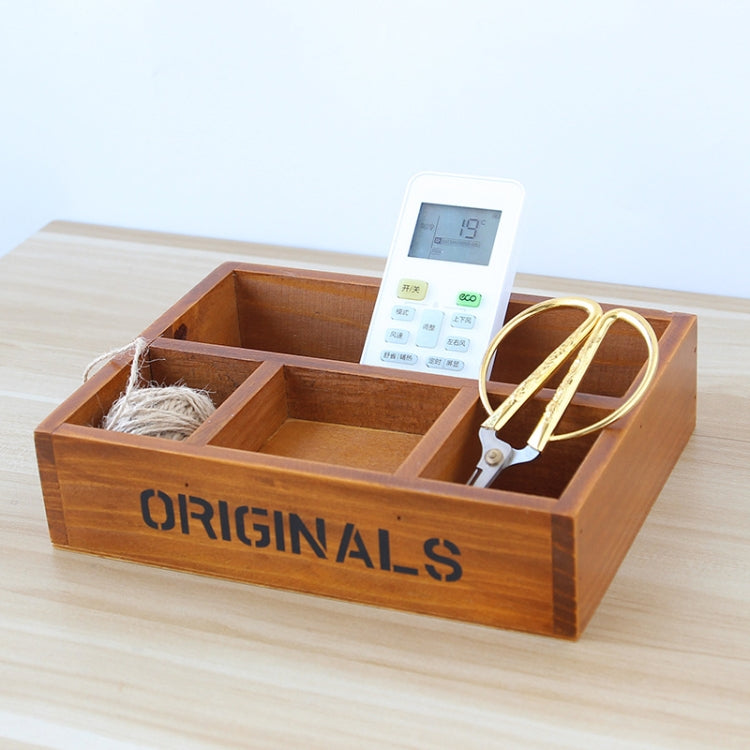 Groceries Vintage Wooden Grids Desktop Storage Box