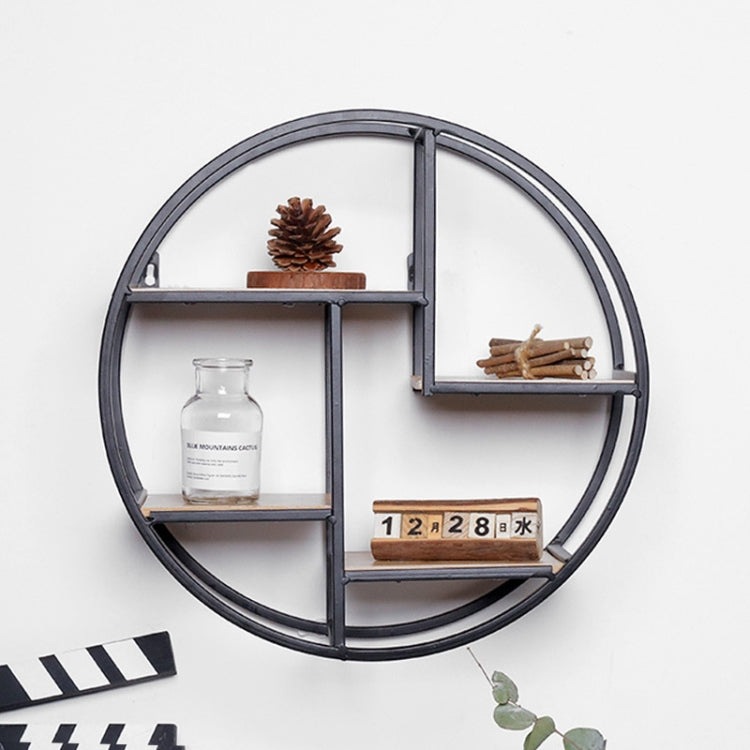 Solid Wood Wall Hanging Wrought Iron Wall Round Shelf Storage Rack