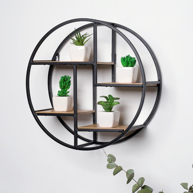 Solid Wood Wall Hanging Wrought Iron Wall Round Shelf Storage Rack