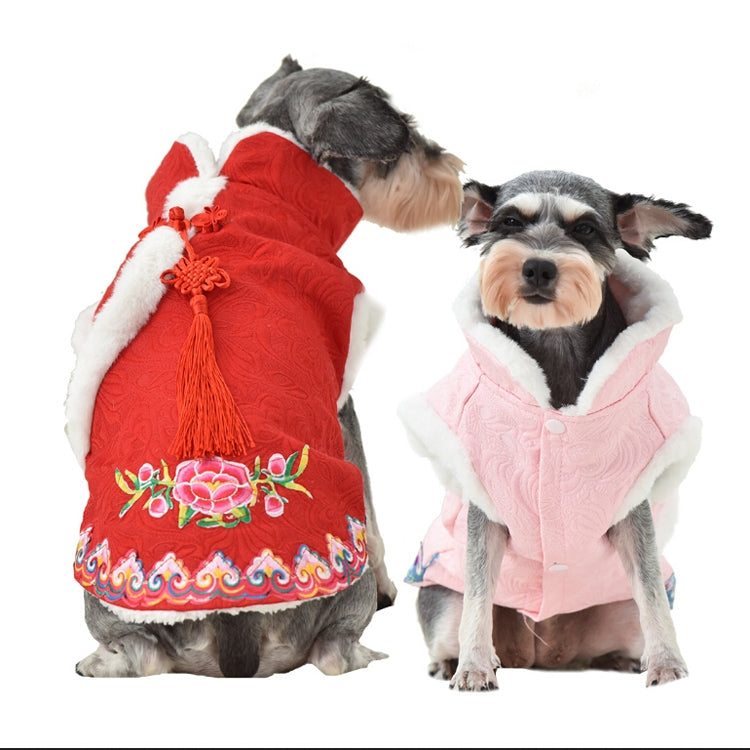 2 PCS Pet Winter Thickening Warm Tang Suit Cheongsam Pet Clothes, Size: M
