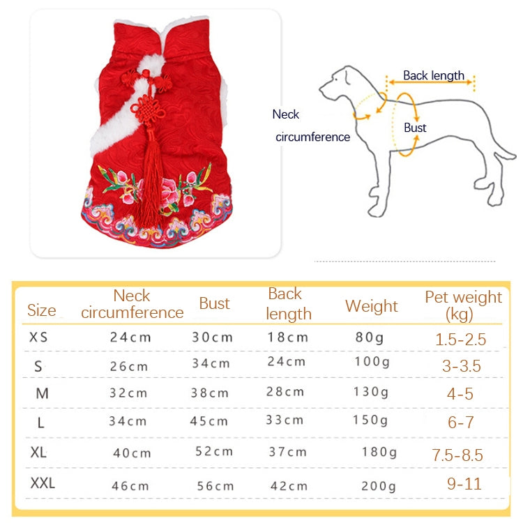 2 PCS Pet Winter Thickening Warm Tang Suit Cheongsam Pet Clothes, Size: M