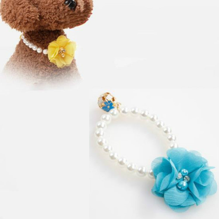 Pet Pearl Necklace Flower Elastic Collar Dog Cat Accessories