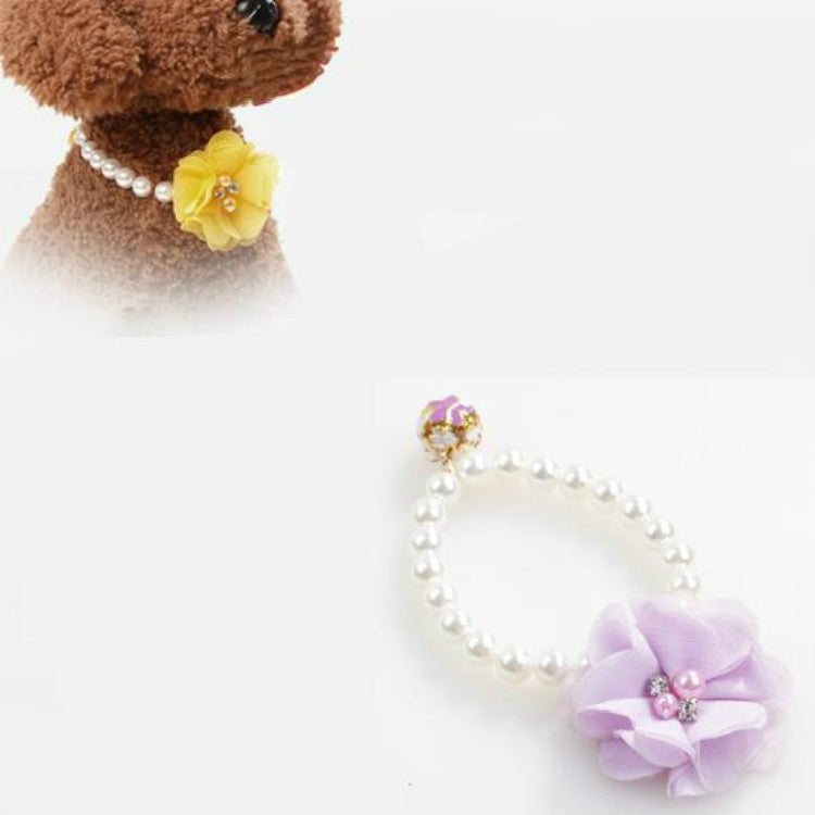 Pet Pearl Necklace Flower Elastic Collar Dog Cat Accessories