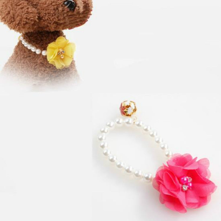 Pet Pearl Necklace Flower Elastic Collar Dog Cat Accessories