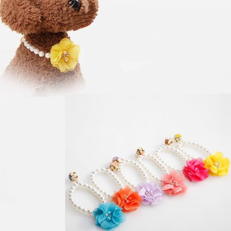 Pet Pearl Necklace Flower Elastic Collar Dog Cat Accessories