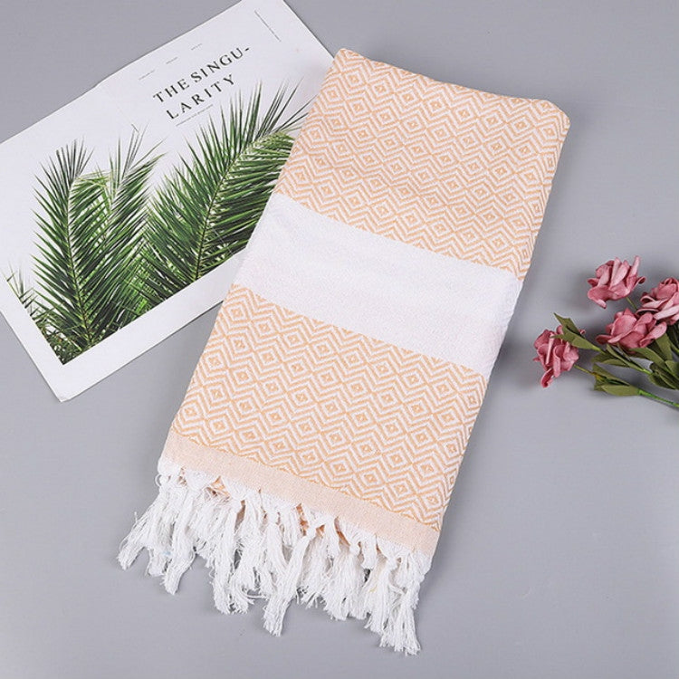 Striped Cotton Bath Towel With Tassels Thin Travel Camping Bath Sauna Beach Gym Pool Blanket Absorbent Easy Care