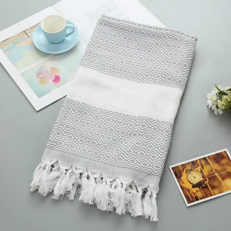 Striped Cotton Bath Towel With Tassels Thin Travel Camping Bath Sauna Beach Gym Pool Blanket Absorbent Easy Care