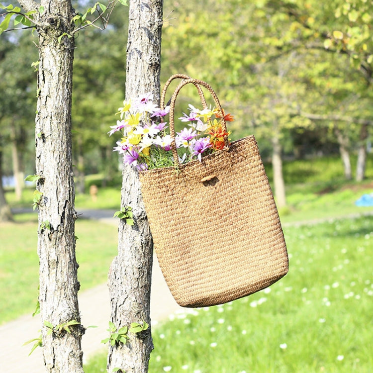 Handmade Rattan Basket Square Straw Weaving Ladies Storage Shoulder Bag, Size:L(Yellow)