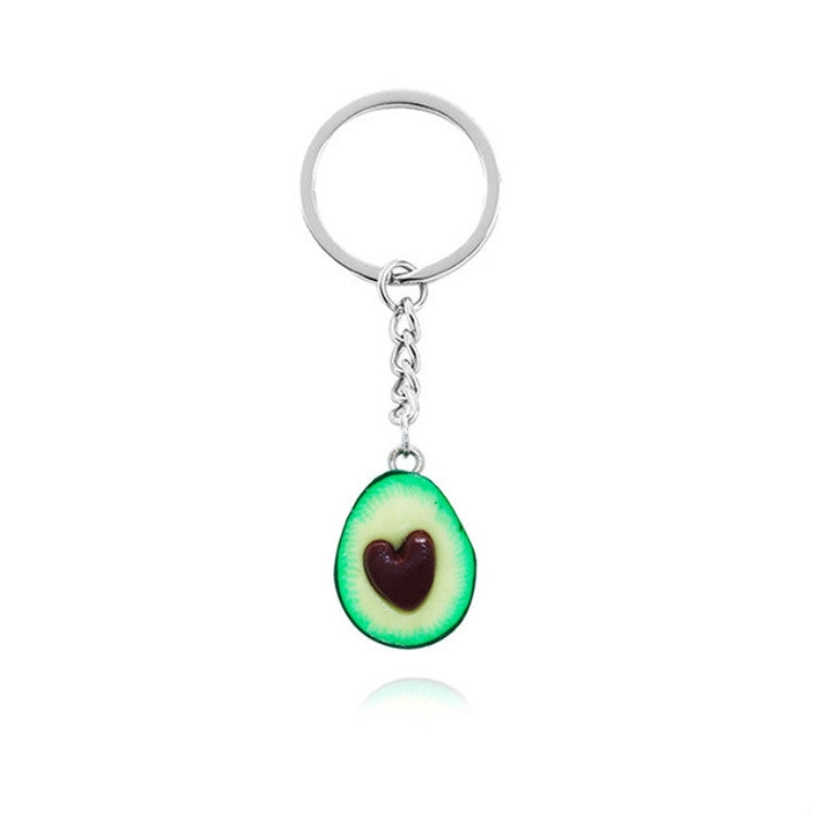 2 PCS Cute Fruit Jewelry Avocado Heart-shaped Handmade Shree-dimensional Soft Ceramic Keychain