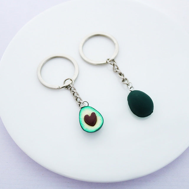 2 PCS Cute Fruit Jewelry Avocado Heart-shaped Handmade Shree-dimensional Soft Ceramic Keychain