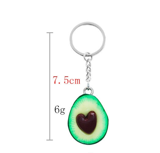 2 PCS Cute Fruit Jewelry Avocado Heart-shaped Handmade Shree-dimensional Soft Ceramic Keychain